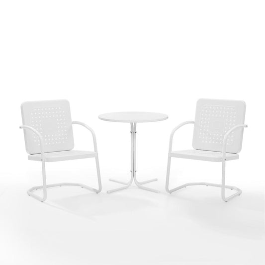 Bates 3Pc Outdoor Metal Bistro Set White Gloss /White Satin - Bistro Table & 2 Armchairs