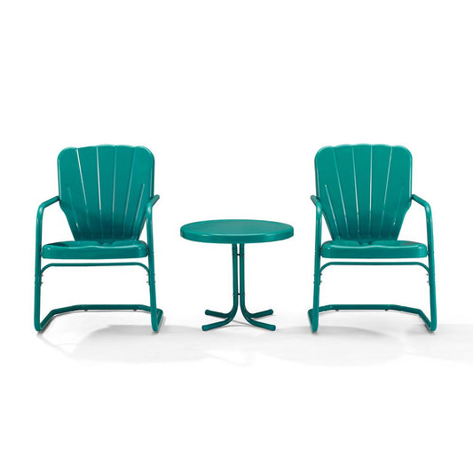 Ridgeland 3Pc Outdoor Metal Armchair Set Turquoise - Side Table & 2 Chairs