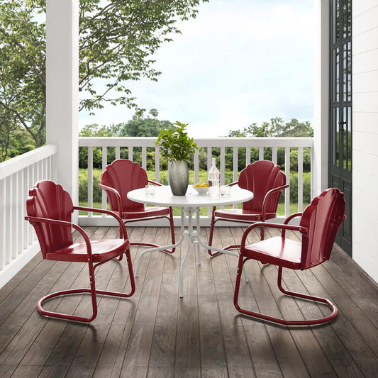 Tulip 5Pc Outdoor Metal Dining Set Dark Red Satin/White Satin - Dining Table & 4 Chairs