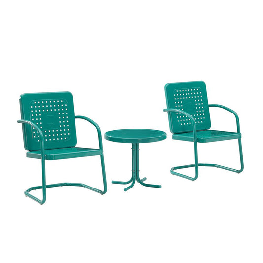 Bates 3Pc Outdoor Metal Armchair Set Turquoise Gloss - Side Table & 2 Armchairs