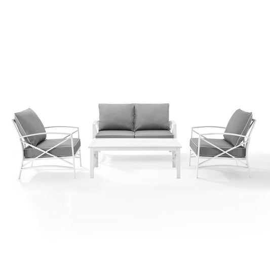 Kaplan 4Pc Outdoor Metal Conversation Set Gray/White - Loveseat, Coffee Table, &Two Chairs