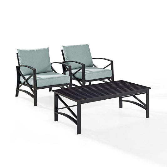 Kaplan 3Pc Outdoor Metal Armchair Set Mist/Oil Rubbed Bronze - Coffee Table & 2 Chairs