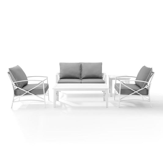 Kaplan 5Pc Outdoor Metal Conversation Set Gray/White - Loveseat, Coffee Table, Side Table, & 2 Armchairs