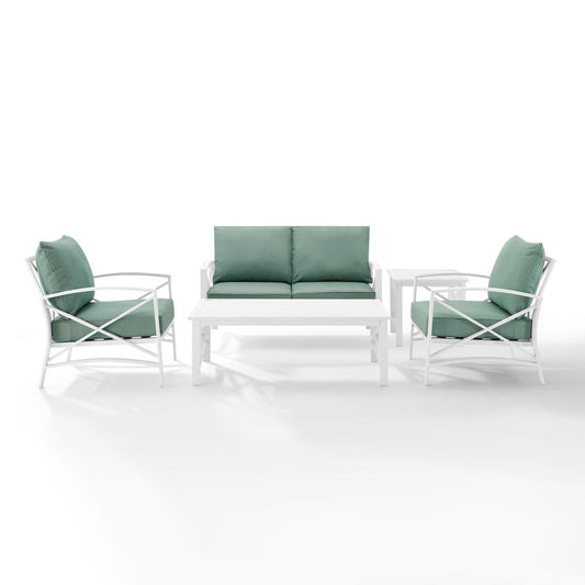 Kaplan 5Pc Outdoor Metal Conversation Set Mist/White - Loveseat, Coffee Table, Side Table, & 2 Armchairs