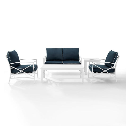 Kaplan 5Pc Outdoor Metal Conversation Set Navy/White - Loveseat, Coffee Table, Side Table, & 2 Armchairs