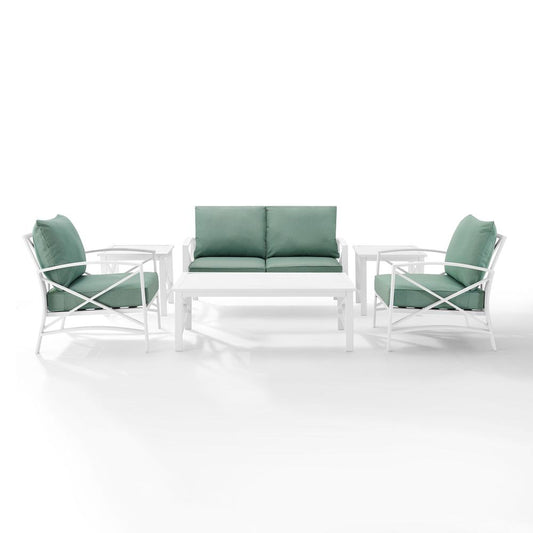 Kaplan 6Pc Outdoor Metal Conversation Set Mist/White - Loveseat, Coffee Table, 2 Armchairs, & 2 Side Tables