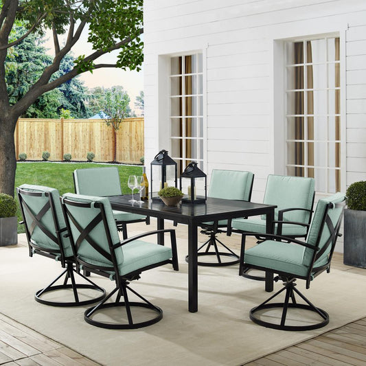 Kaplan 7Pc Outdoor Metal Dining Set Mist/Oil Rubbed Bronze - Table & 6 Swivel Chairs