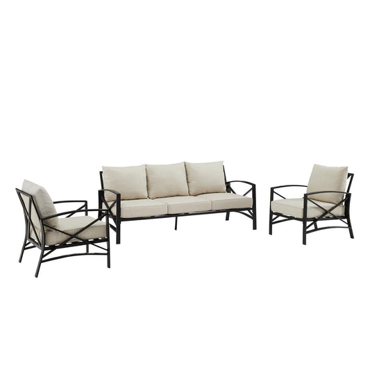 Kaplan 3Pc Outdoor Metal Sofa Set Oatmeal/Oil Rubbed Bronze - Sofa & 2 Arm Chairs