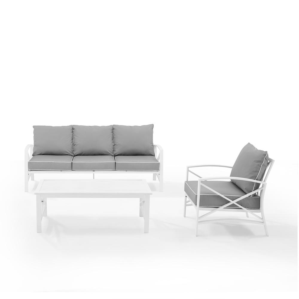 Kaplan 3Pc Outdoor Metal Sofa Set Gray/White - Sofa, Arm Chair & Coffee Table