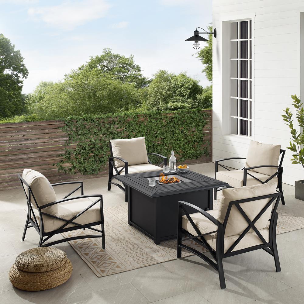 Kaplan 5Pc Outdoor Metal Conversation Set W/Fire Table Oatmeal/Oil Rubbed Bronze - Dante Fire Table & 4 Arm Chairs