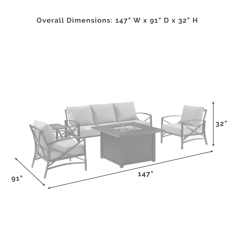 Kaplan 5Pc Outdoor Metal Sofa Set W/Fire Table Mist/Oil Rubbed Bronze - Sofa, Dante Fire Table, Side Table, & 2 Arm Chairs