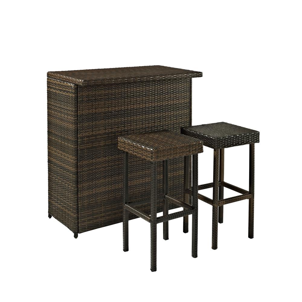 Palm Harbor 3Pc Outdoor Wicker Bar Set Brown - Bar & Stools