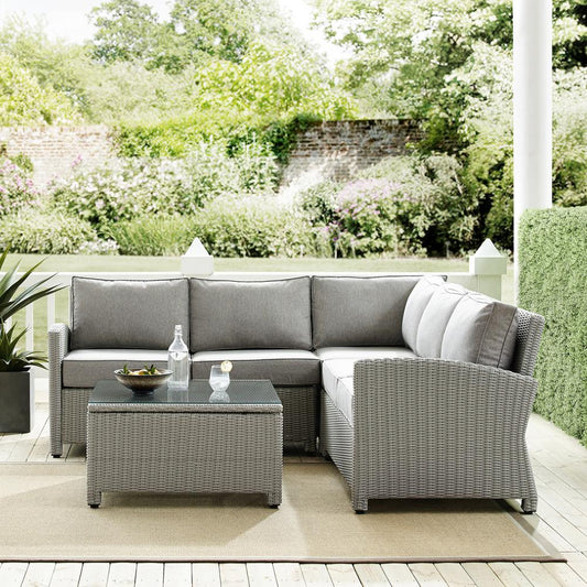 Bradenton 4Pc Outdoor Wicker Sectional Set Gray/Gray