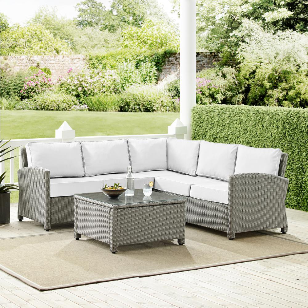 Bradenton 4Pc Outdoor Sectional Set - Sunbrella White/Gray