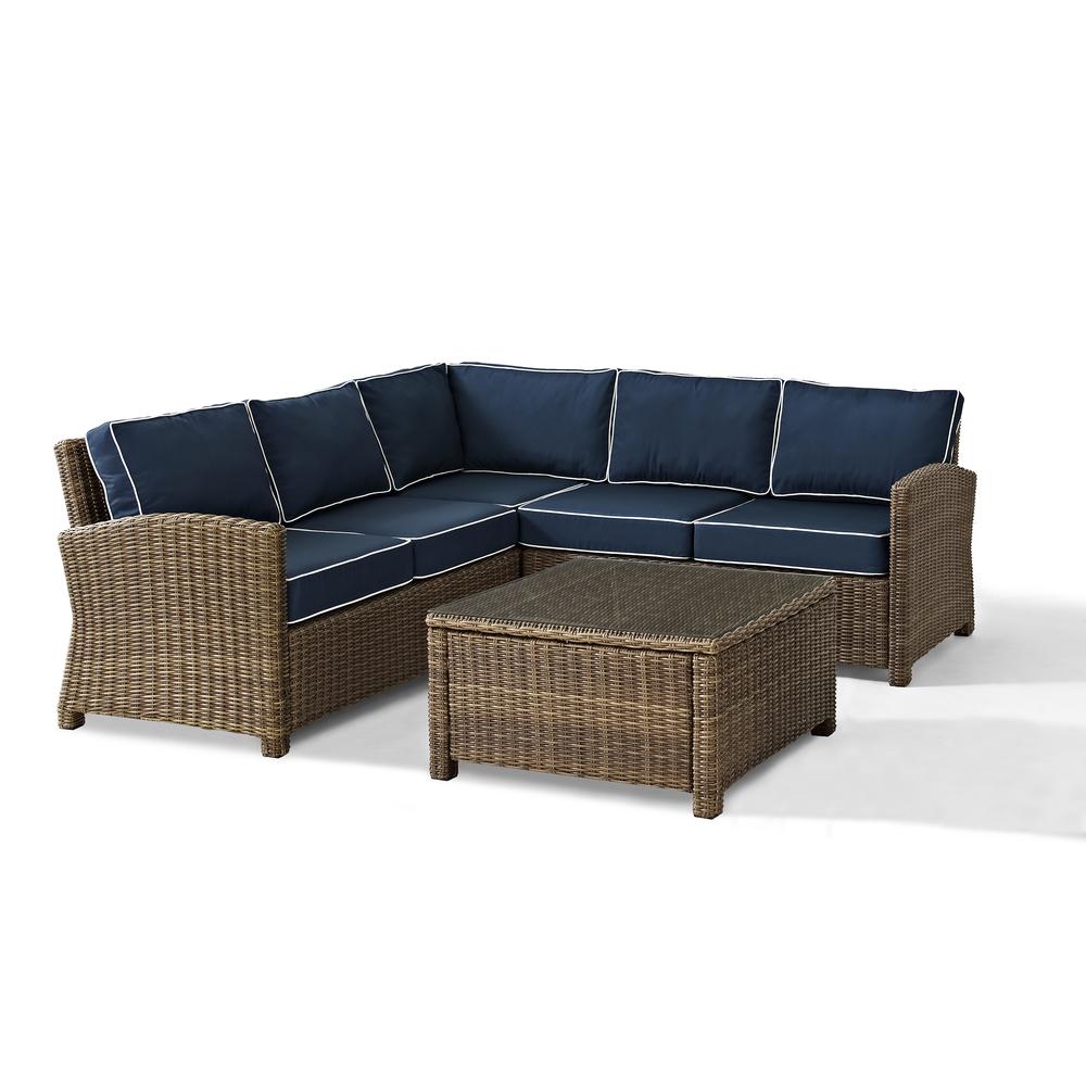 Bradenton 4Pc Outdoor Wicker Sectional Set Navy/Weathered Brown