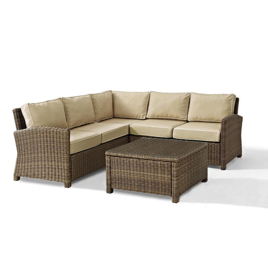 Bradenton 4Pc Outdoor Wicker Sectional Set Sand/Weathered Brown