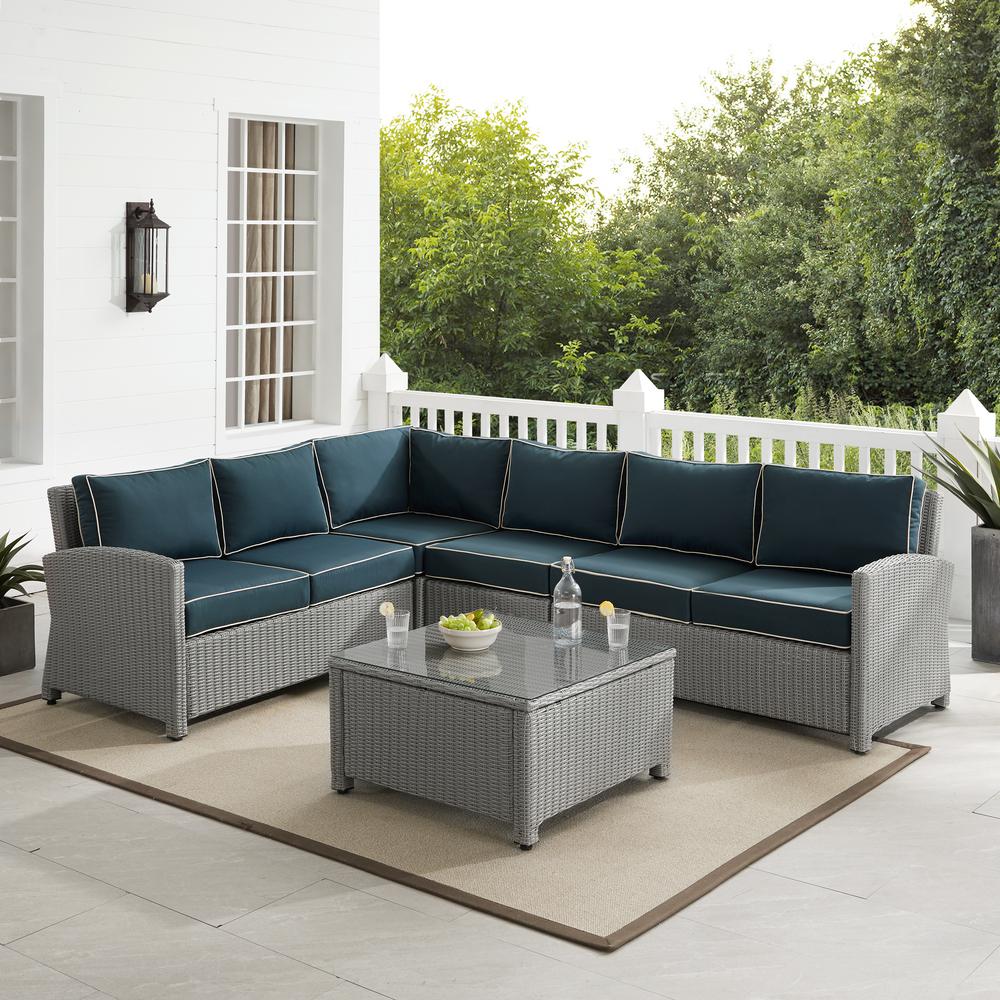 Bradenton 5Pc Outdoor Wicker Sectional Set Navy/Gray