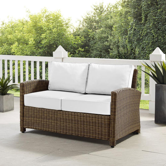 Bradenton Outdoor Loveseat - Sunbrella White/Weathered Brown