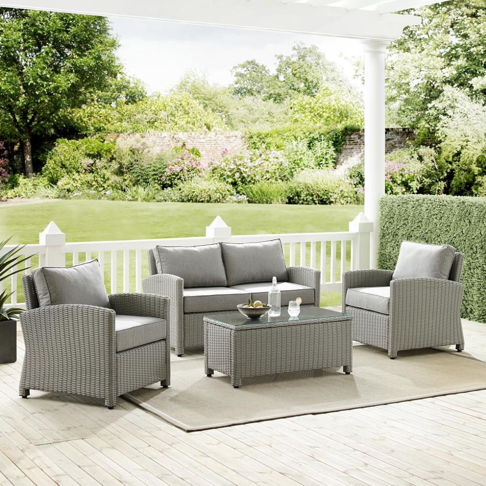 Bradenton 4Pc Outdoor Wicker Conversation Set Gray/Gray - Loveseat, Coffee Table, & 2 Arm Chairs