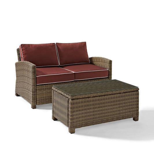 Bradenton 2Pc Outdoor Wicker Conversation Set Sangria/Weathered Brown - Loveseat & Coffee Table