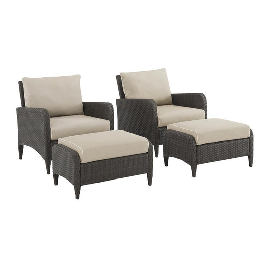 Kiawah 4Pc Outdoor Wicker Chair Set Sand/Brown - 2 Armchairs & 2 Ottomans