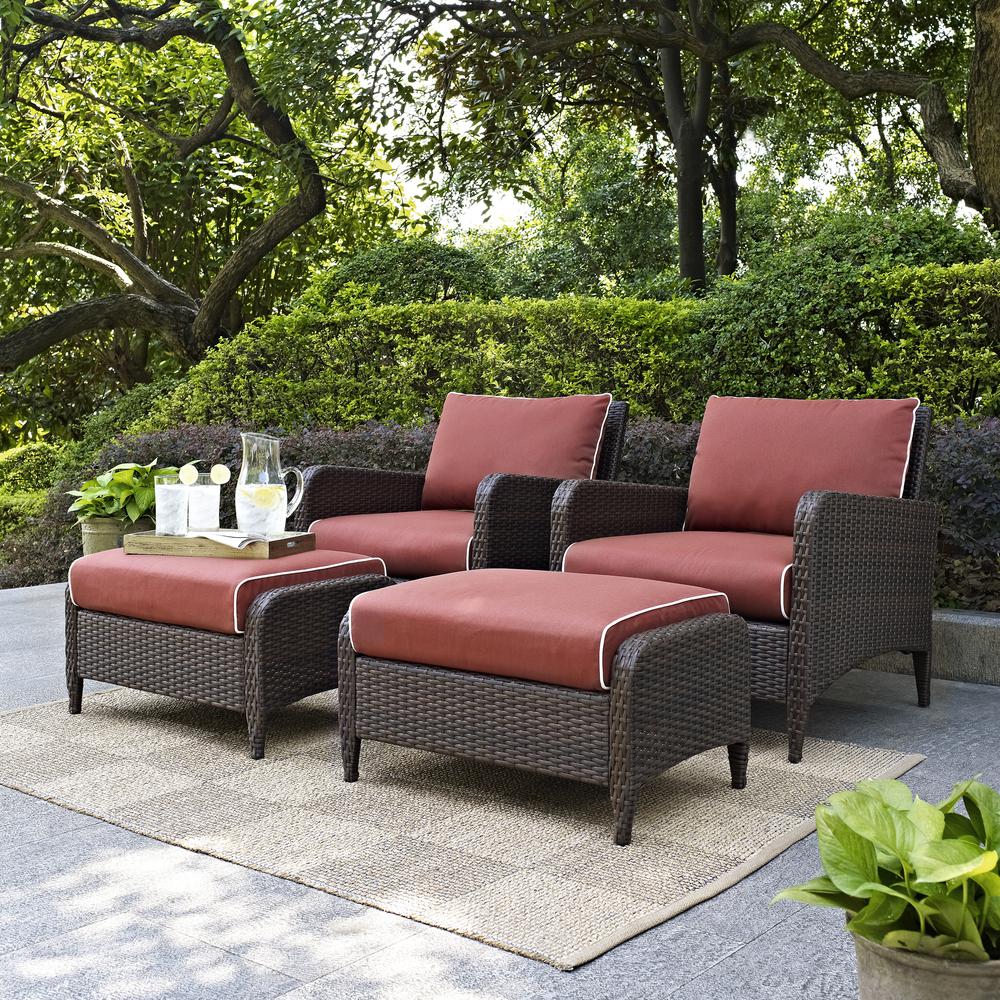 Kiawah 4Pc Outdoor Wicker Chair Set Sangria/Brown - 2 Armchairs & 2 Ottomans