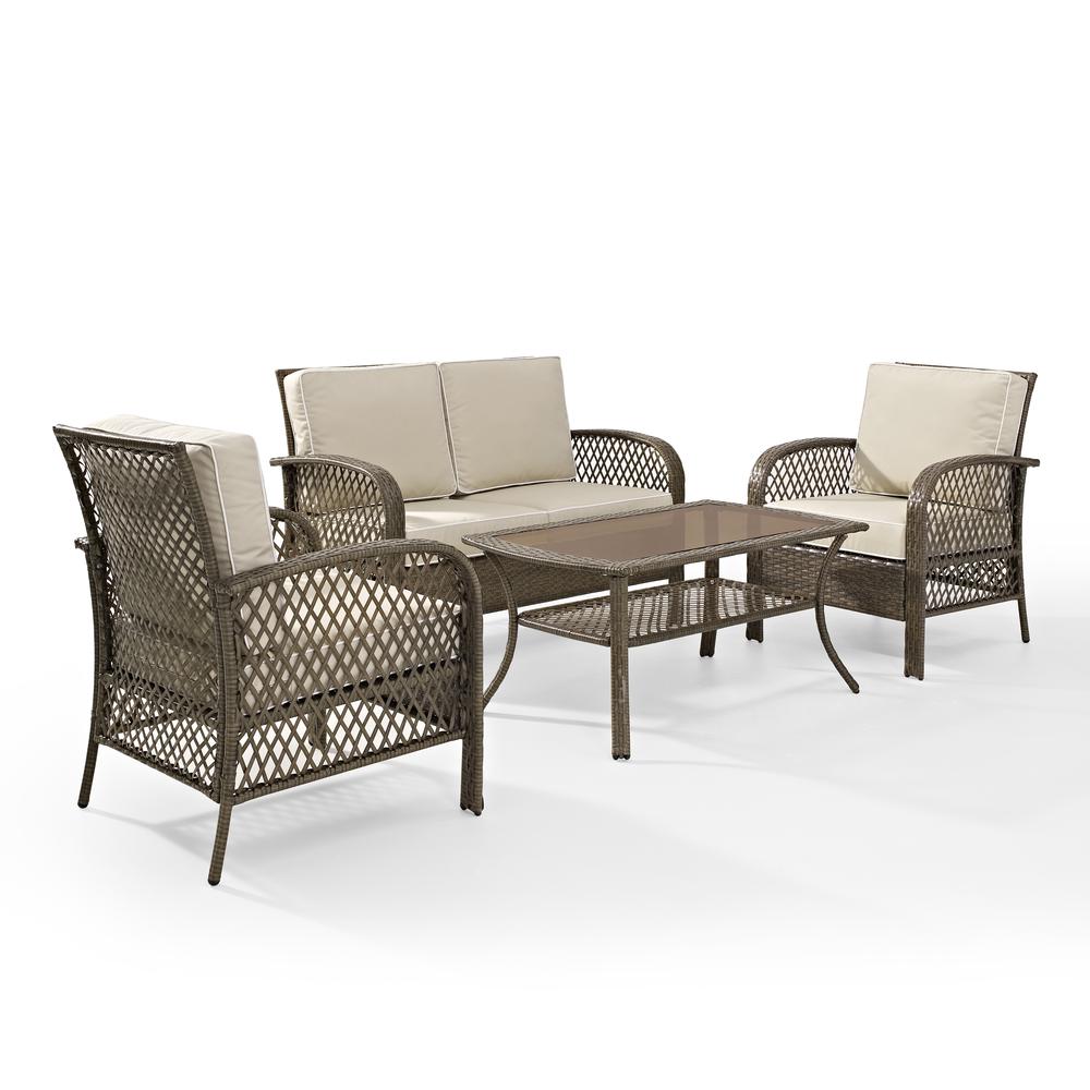 Tribeca 4Pc Outdoor Wicker Conversation Set Sand/Driftwood - Loveseat, Coffee Table, &  2 Arm Chairs