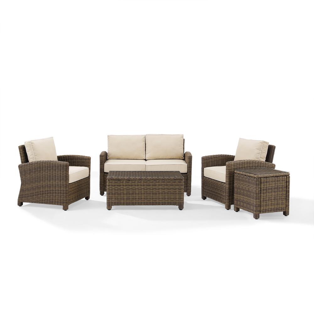 Bradenton 5Pc Outdoor Wicker Conversation Set Sand/Weathered Brown - Loveseat, Side Table, Coffee Table, & 2 Armchairs