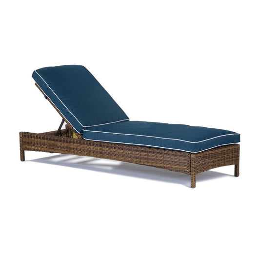 Bradenton Outdoor Wicker Chaise Lounge Navy/Weathered Brown