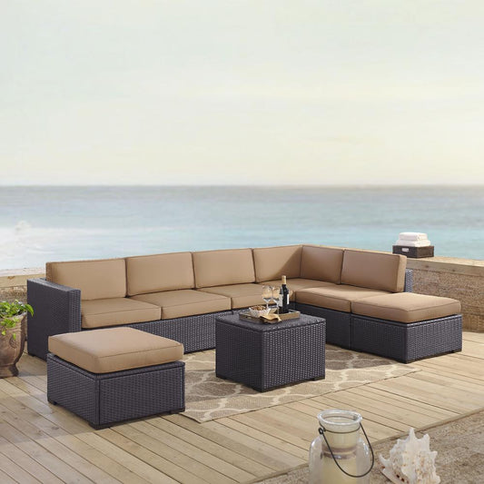 Biscayne 6Pc Outdoor Wicker Sectional Set Mocha/Brown - Armless Chair, Coffee Table, 2 Loveseats, & 2 Ottomans