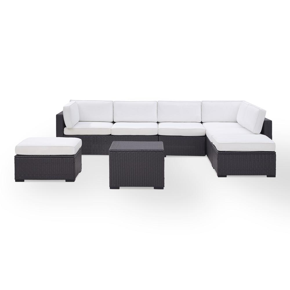 Biscayne 6Pc Outdoor Wicker Sectional Set White/Brown - Armless Chair, Coffee Table, 2 Loveseats, & 2 Ottomans