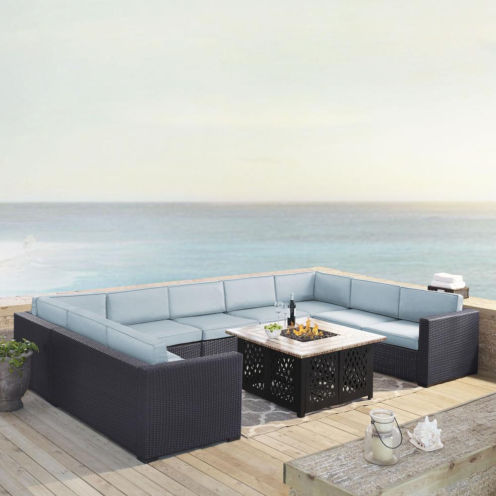 Biscayne 6Pc Outdoor Wicker Sectional Set W/Fire Table Mist/Brown - Armless Chair, Tucson Fire Table, & 4 Loveseats