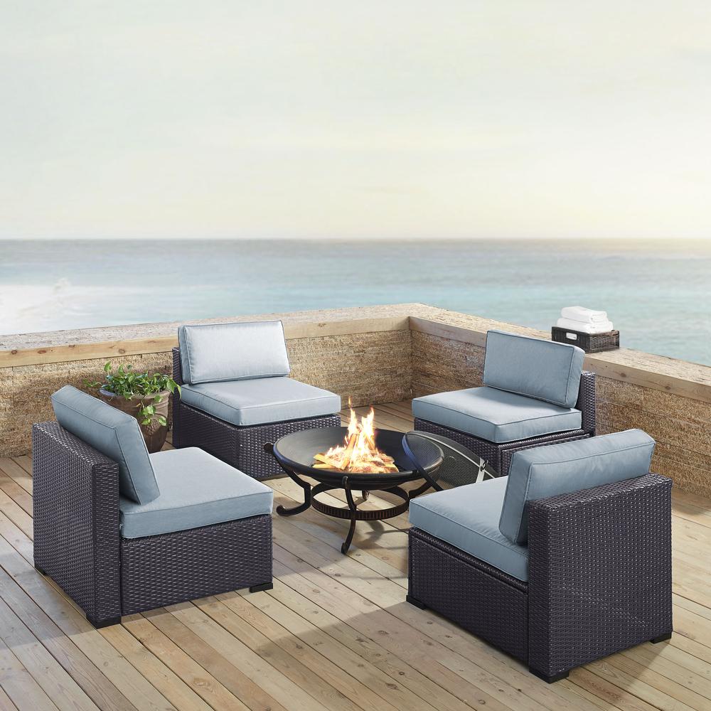 Biscayne 5Pc Outdoor Wicker Conversation Set W/Fire Pit Mist/Brown - Ashland Firepit & 4 Armless Chairs