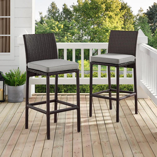 Palm Harbor 2Pc Outdoor Wicker Bar Stool Set Gray/Brown - 2 Bar Height Bar Stools