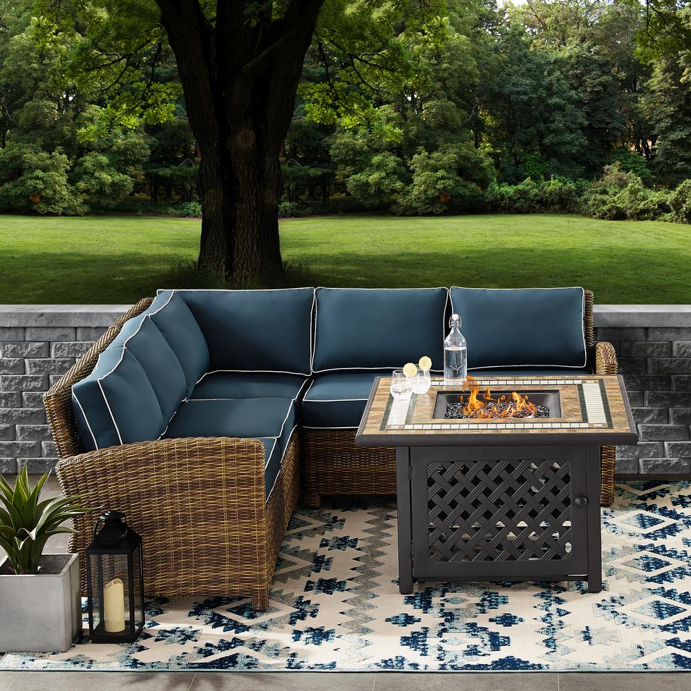 Bradenton 4Pc Outdoor Wicker Sectional Set Weathered Brown/Navy