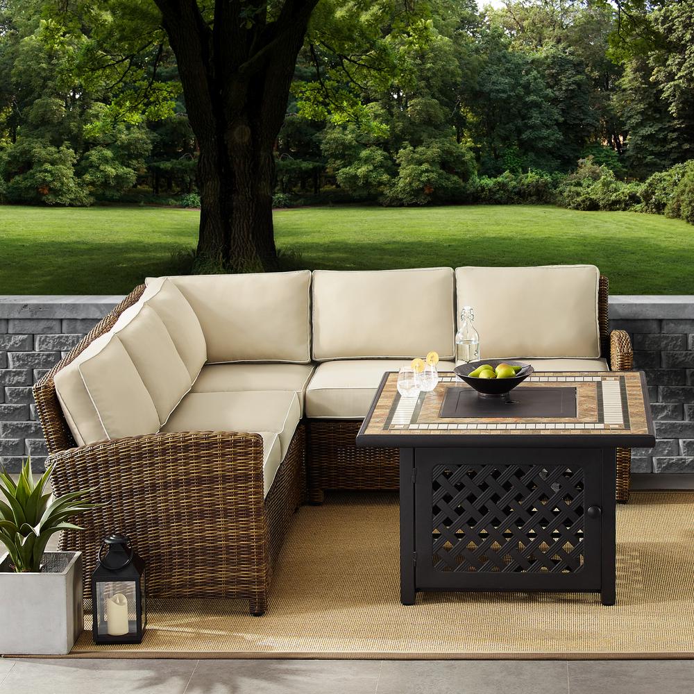 Bradenton 4Pc Outdoor Wicker Sectional Set Weathered Brown/Sand