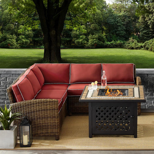 Bradenton 4Pc Outdoor Wicker Sectional Set Weathered Brown/Sangria