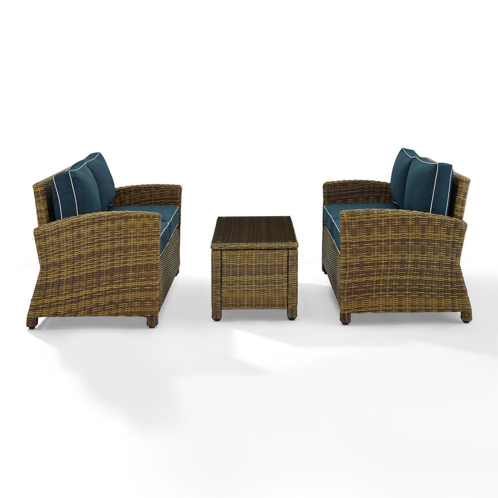 Bradenton 3Pc Outdoor Wicker Conversation Set Navy/Weathered Brown - Coffee Table & 2 Loveseats