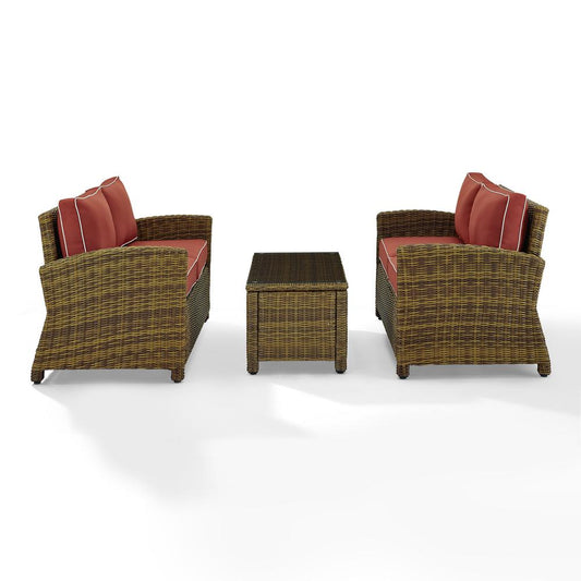 Bradenton 3Pc Outdoor Wicker Conversation Set Sangria/Weathered Brown - Coffee Table & 2 Loveseats