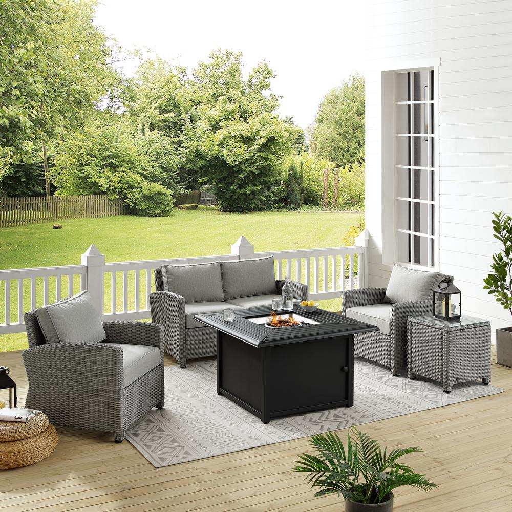 Bradenton 5Pc Wicker Sofa Set W/Fire Table Gray/Gray - Sofa, Dante Fire Table, Side Table, & 2 Arm Chairs