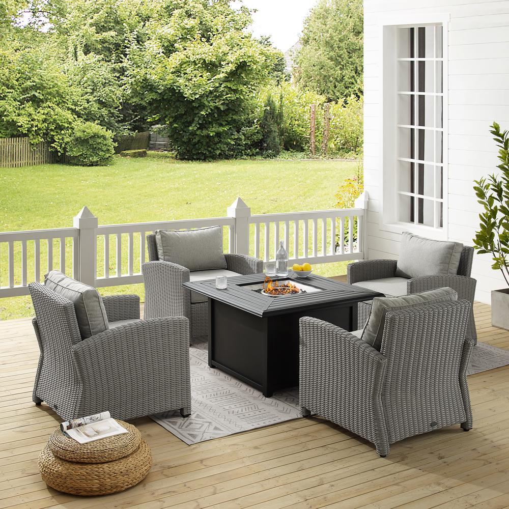 Bradenton 5Pc Wicker Convers Set W/Fire Table Gray/Gray - Dante Fire Table & 4 Arm Chairs