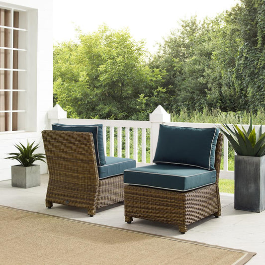 Bradenton 2Pc Outdoor Wicker Chair Set Navy/Weathered Brown - 2 Armless Chairs