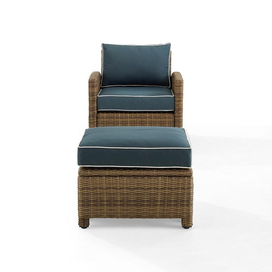 Bradenton 2Pc Outdoor Wicker Armchair Set Navy/ Weathered Brown - Armchair & Ottoman