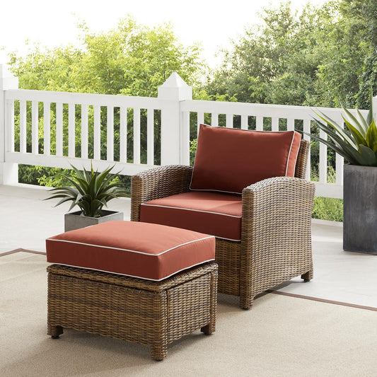 Bradenton 2Pc Outdoor Wicker Armchair Set Sangria/ Weathered Brown - Armchair & Ottoman