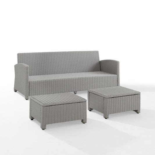 Bradenton 3Pc Outdoor Wicker Sofa Set Gray - Sofa & 2 Ottomans