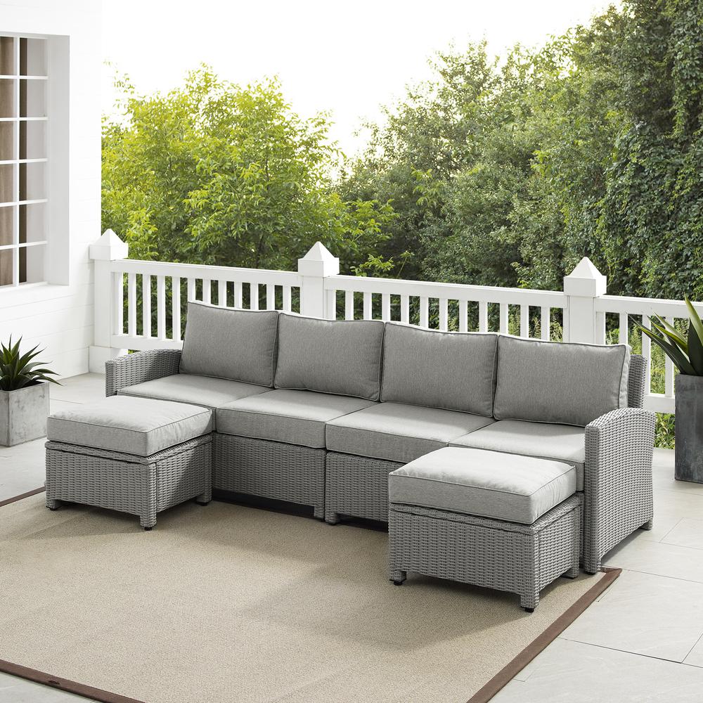 Bradenton 4Pc Outdoor Wicker Sectional Set Gray - Left Loveseat, Right Loveseat & 2 Ottomans