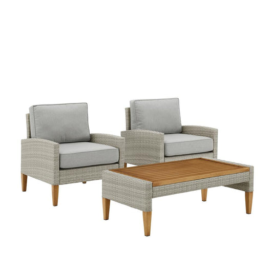 Capella Outdoor Wicker 3Pc Chair Set Gray/Acorn - Coffee Table & 2 Armchairs