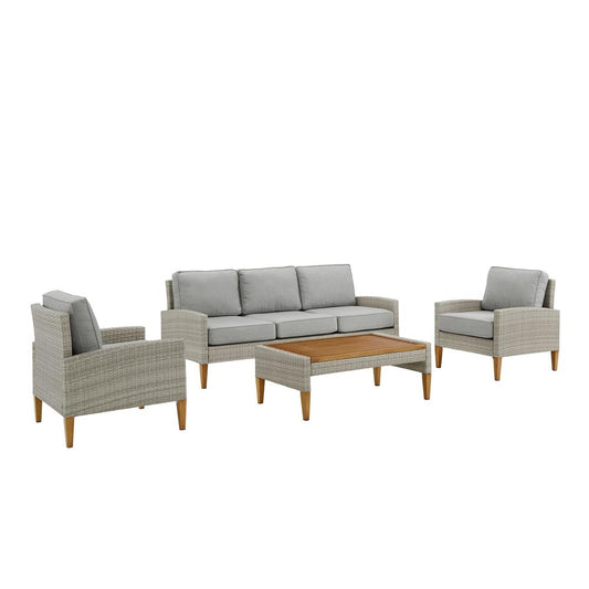 Capella Outdoor Wicker 4Pc Sofa Set Gray/Acorn - Coffee Table, Sofa, & 2 Armchairs