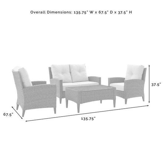 Rockport Outdoor Wicker 4Pc High Back Conversation Set Oatmeal/Light Brown - Loveseat, Coffee Table, & 2 Arm Chairs