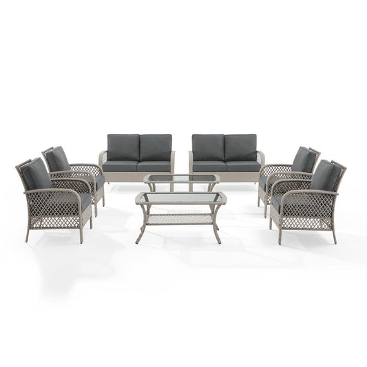 Tribeca 8Pc Outdoor Wicker Conversation Set Charcoal/Gray - 2 Loveseats, 4 Armchairs, & 2 Coffee Tables